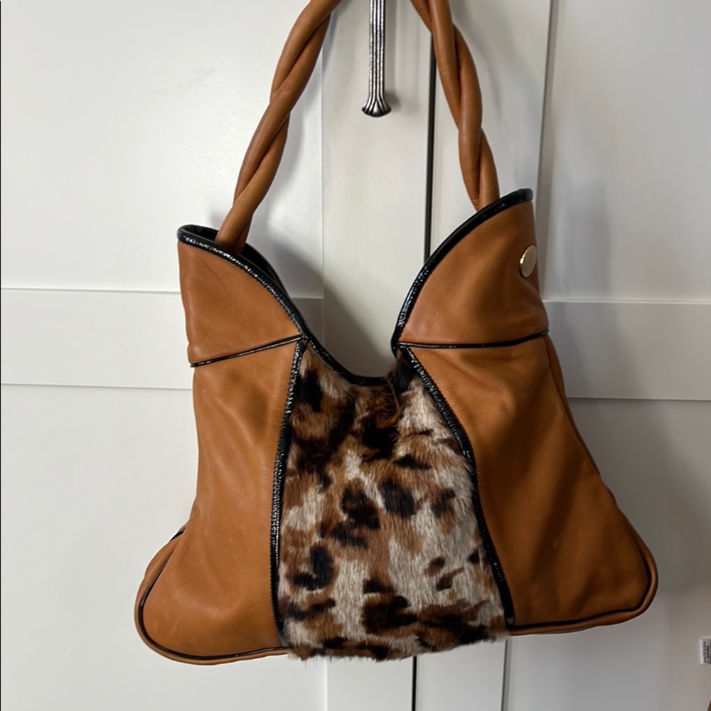 Gusto Tan Leather Fur Bag